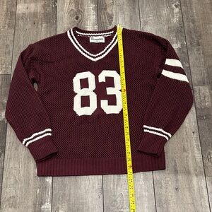 No Boundaries Burgundy V-Neck Sweater with White 83